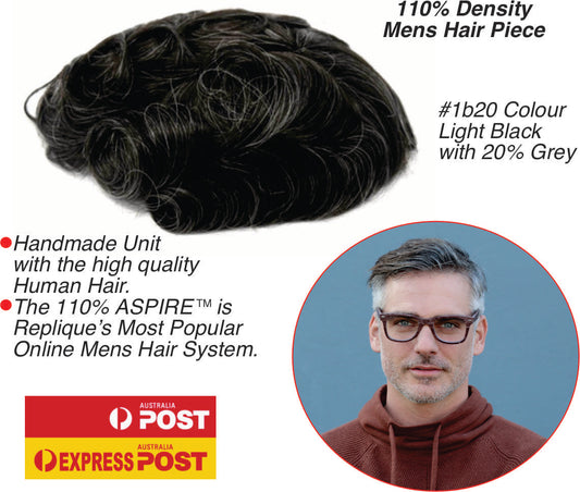 #1B20 LIGHT Blackwith 20% Grey Thin Skin Hair Piece ON SALE $400. Normally $800