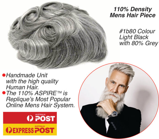 #1B80 LIGHT Blackwith 80% Grey Thin Skin Hair Piece ON SALE $400. Normally $800 (Copy)