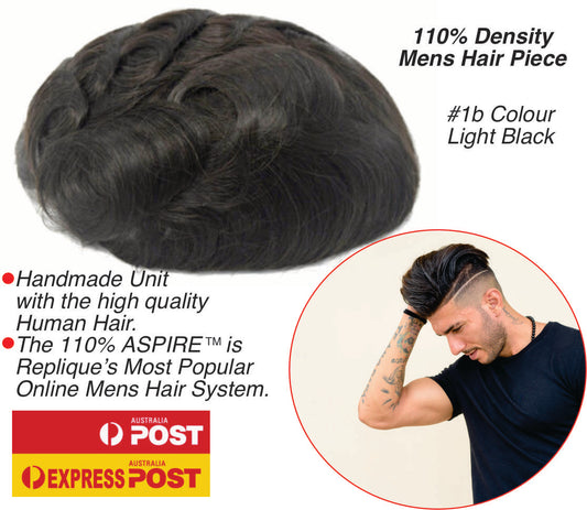 #1B LIGHT Black Thin Skin Hair Piece ON SALE $400. Normally $800