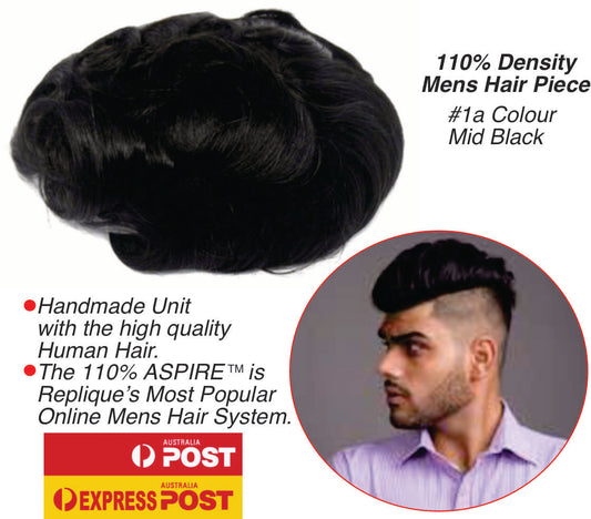 #1A Mid Black Thin Skin Hair Piece ON SALE $400. Normally $800